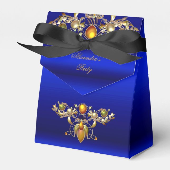 Ballotins Royal Blue Jeweled Black Gold Party Favoriser Box (Verso)
