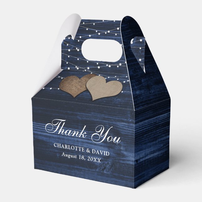Ballotins Rustic Navy Bleu Bois Mariage Favor Box (Verso)