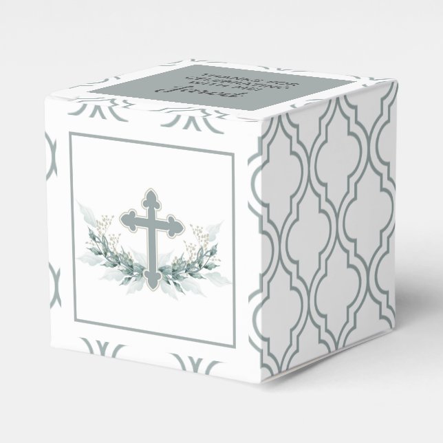 Ballotins Sage Cross on Quatrefoil Party Favor Box (Verso)