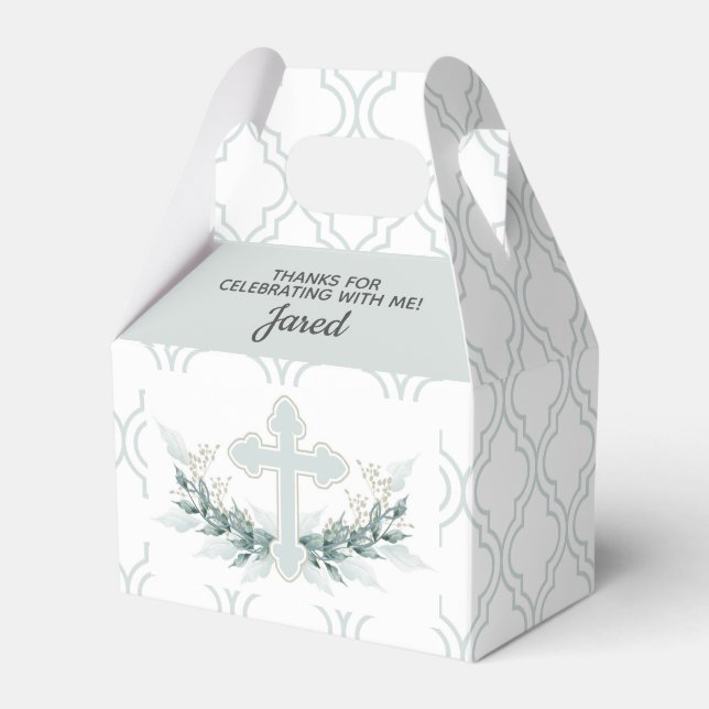 Ballotins Sage Cross on Quatrefoil Party Favor Box (Verso)