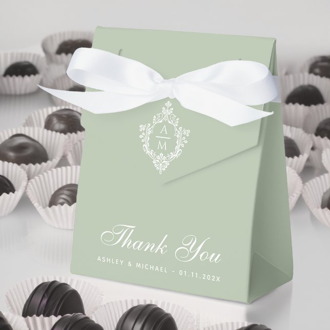 Ballotins Sage Green Mariage Monogramme Crest Merci Script (Créateur téléchargé)