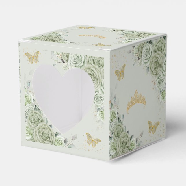 Ballotins Sage Vert Floral Or Papillons Quince XV Mini (Verso)