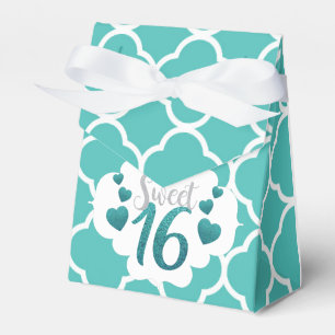 Ballotins Shimmering Aqua Blue Sweet 16 Birthday Favor Box