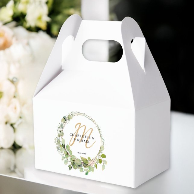 Ballotins Simple, élégant, monogramme mariage eucalyptus (Simple, elegant, monogram eucalyptus wedding favor boxes)