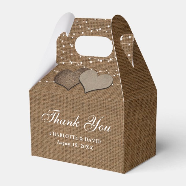Ballotins Simple Rustique Pays Burlap Boîte de mariage Favor (Verso)