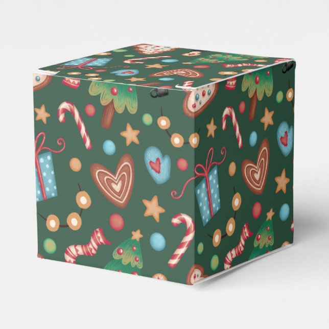 Ballotins Small Party Favor Gift Box Green Christmas Pattern (Verso)