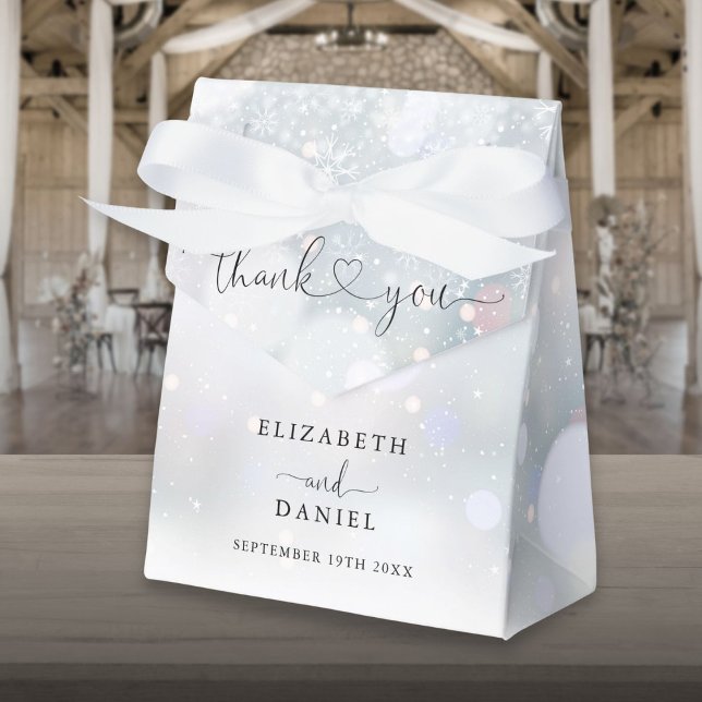 Ballotins Snowflakes hiver Mariage de script de coeur (Winter Snowflakes Heart Script Wedding Favor Box)