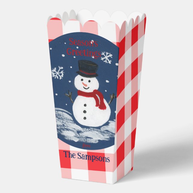 Ballotins Snowman Red Check PERSONNALISER Cookie Popcorn Box (Recto)