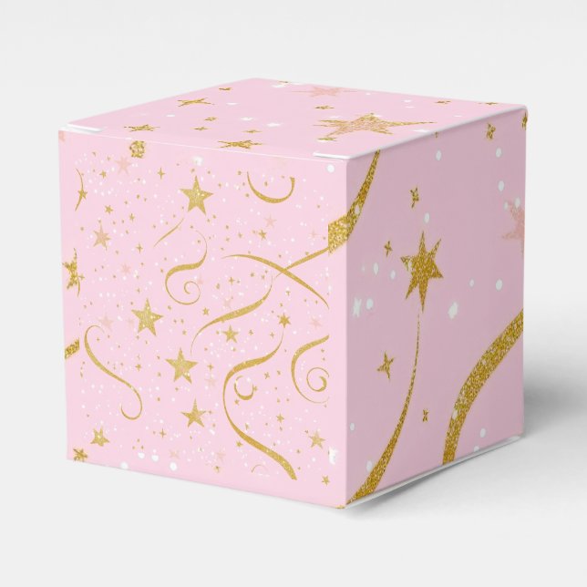 Ballotins Starry Gift - Boîte à cube rose et or étoile (Verso)