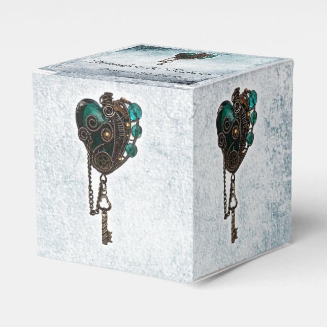 Ballotins Steampunk Coeur Turquoise Mariage Favor Box (Verso)