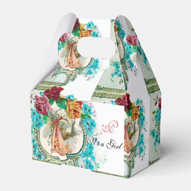 Ballotins STORK BÉBÉ FILLE DOUCHE MONOGRAM Blanc (Verso)