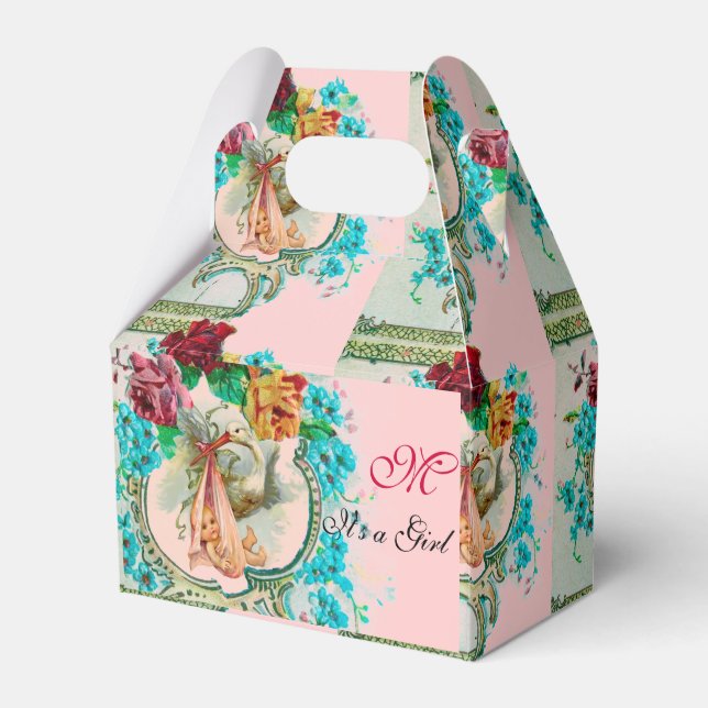 Ballotins STORK BÉBÉ FILLE DOUCHE MONOGRAM rose (Verso)