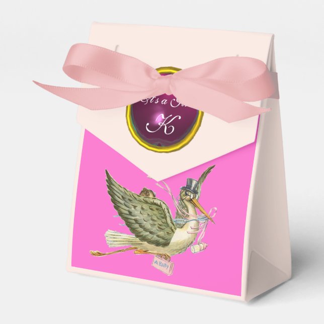 BALLOTINS STORK BÉBÉ FILLE DOUCHE ROSE FUCHSIA GEM MONOGRAM (Verso)
