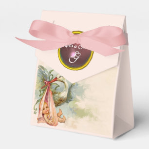 BALLOTINS STORK BÉBÉ FILLE DOUCHE ROSE GEM PIERRE MONOGRAM