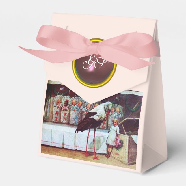 BALLOTINS STORK TWIN BÉBÉ FILLE DOUCHE ROSE GEM MONOGRAM (Verso)