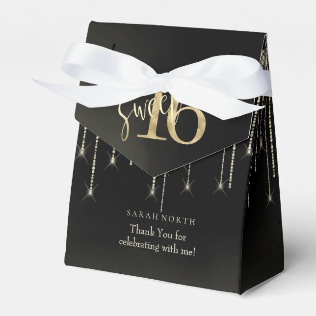 Ballotins String Lights & Balloons Sweet 16 Black/Gold ID473 (Verso)