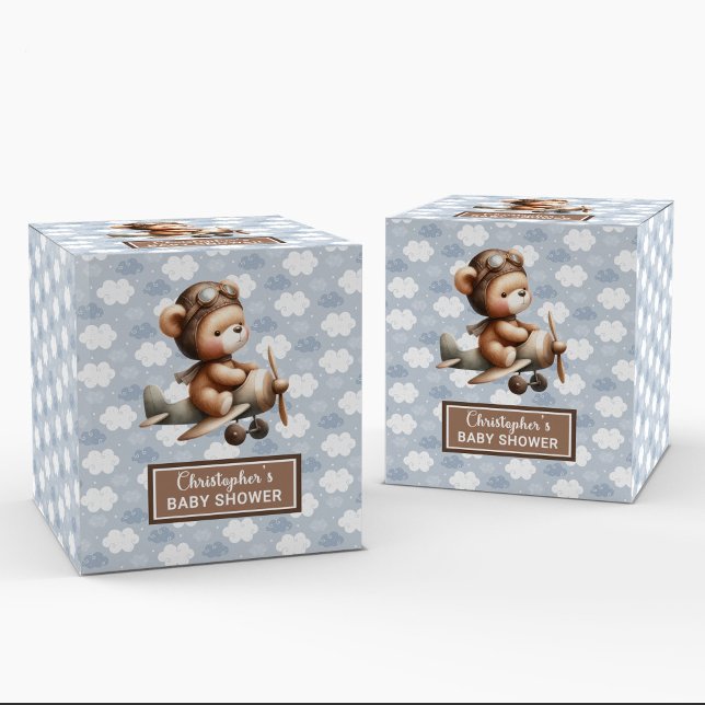 Ballotins Sweddy ours pilote garçon douche ballotin bleu (Charming Teddy Bear Pilot Boy Baby Favor Box)