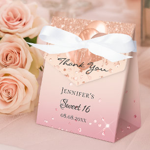 Ballotins Sweet 16 ballons roses d'or rose merci