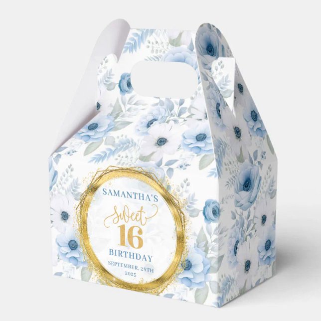 Ballotins Sweet 16 Ballotin Blue Pastel Floral Gold Sparkle (Sweet 16 Favor Box Blue Pastel Floral Gold Sparkle)