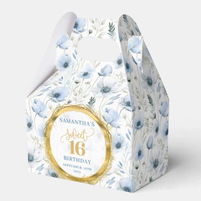 Ballotins Sweet 16 Ballotin Boho Dusty Blue Floral Éperches (Sweet 16 Favor Box Boho Dusty Blue Floral Sparkles)