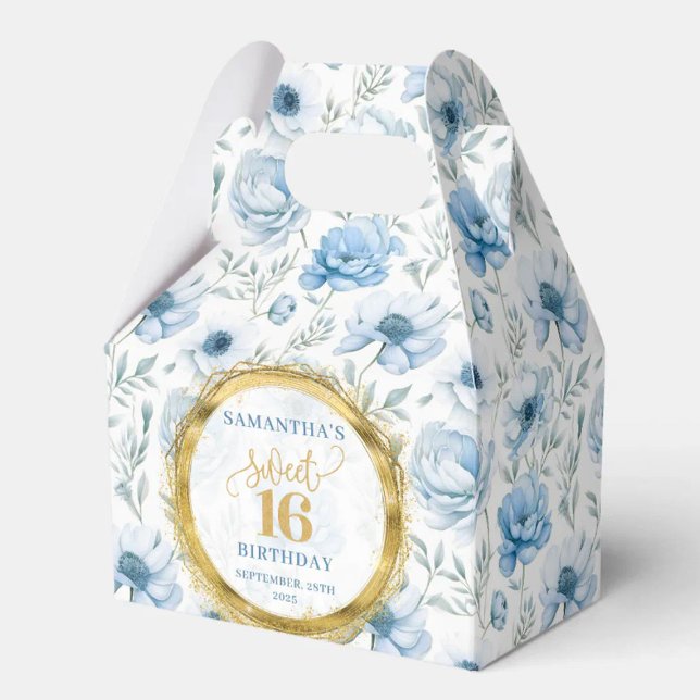 Ballotins Sweet 16 Ballotin Pastel Blue Boho Floral Sparkle (Sweet 16 Favor Box Pastel Blue Boho Floral Sparkle)