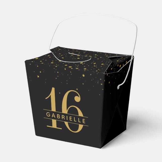 Ballotins Sweet 16 Confetti en or noir Takeout personnalisé (Verso)