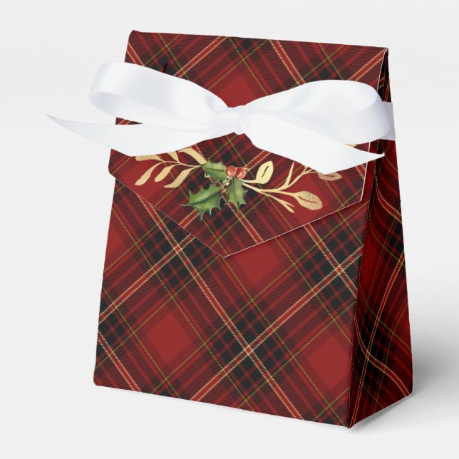 Ballotins Tartan de Noël rouge classique, Feuilles Holly & G (Verso)