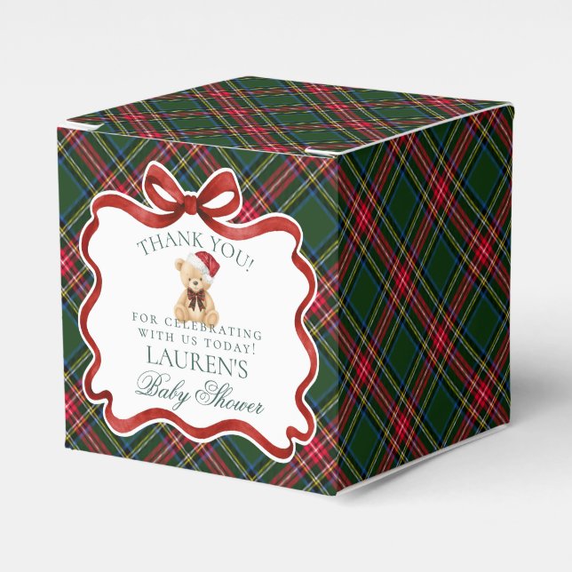 Ballotins Tartan Plaid Christmas Bear Baby Shower Favor Box (Verso)