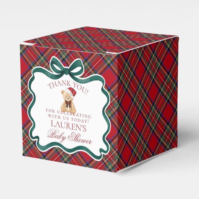Ballotins Tartan Plaid Christmas Bear Baby Shower Favor Box (Verso)