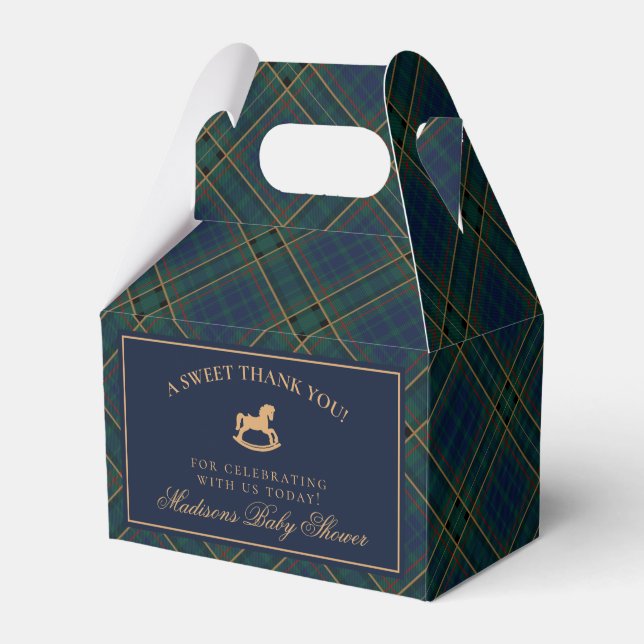 Ballotins Tartan Plaid Rocking Horse Baby Shower Favor Box (Verso)