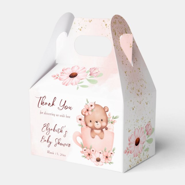 Ballotins Tea party baby shower rose teint dans une tasse (Verso)