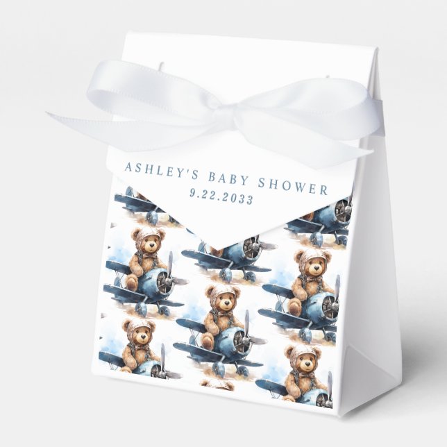 Ballotins Teddy Bear Avion Aquarelle Baby shower garçon (Verso)