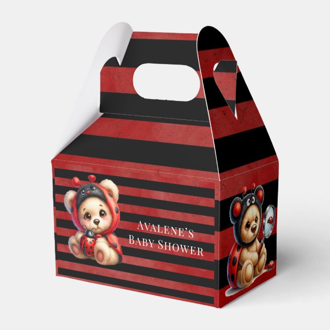 Ballotins Teddy Bear Ladybug Stripes Baby shower fille (Verso)