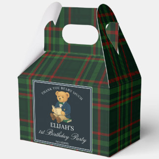 Ballotins Teddy bear party favors green plaid personalized
