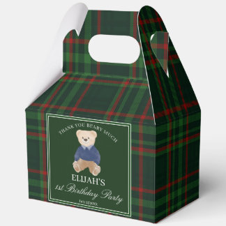 Ballotins Teddy bear party favors green plaid personalized