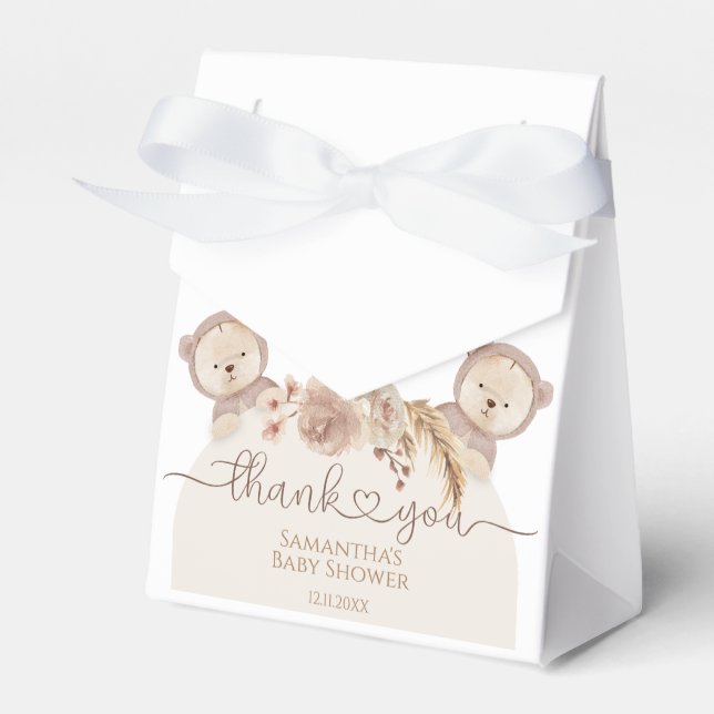 Ballotins Teddy Bear Twins Baby shower Boho Floral (Verso)