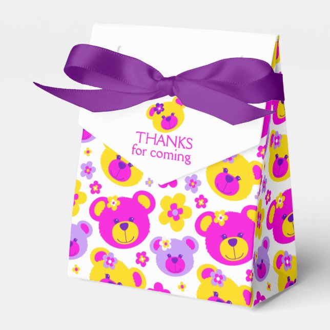 Ballotins Teddy ours visages et fleurs merci boîte cadeau (Verso)