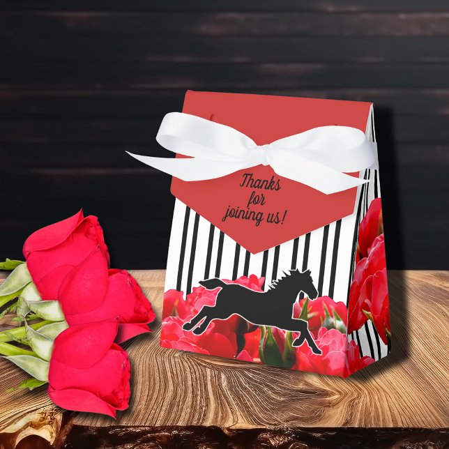 Ballotins Tente à rayures de cheval Derby Roses Rouges Aquar (Tent style ribbon tied favor box - 3"w x 1.5"l x 3.25"h ships flat, some simple assembly required.)