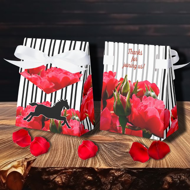 Ballotins Tente rayée Cheval de Derby Roses Rouges Aquarelle (Tent style ribbon closed favor box - 3"w x 1.5"l x 3.25"h ships flat, some simple assembly required.)