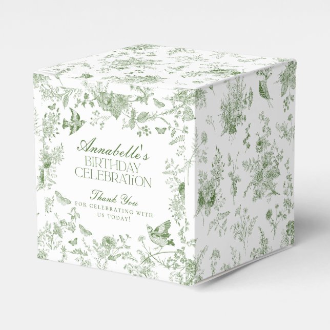 Ballotins Toile verte Jouy Floral Ballotin fête d'anniversai (Verso)