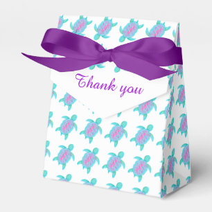 Ballotins Tortues aqua violet à motifs Merci boîte cadeau