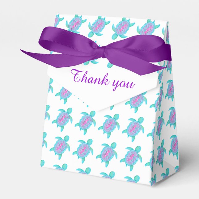 Ballotins Tortues aqua violet à motifs Merci boîte cadeau (Verso)