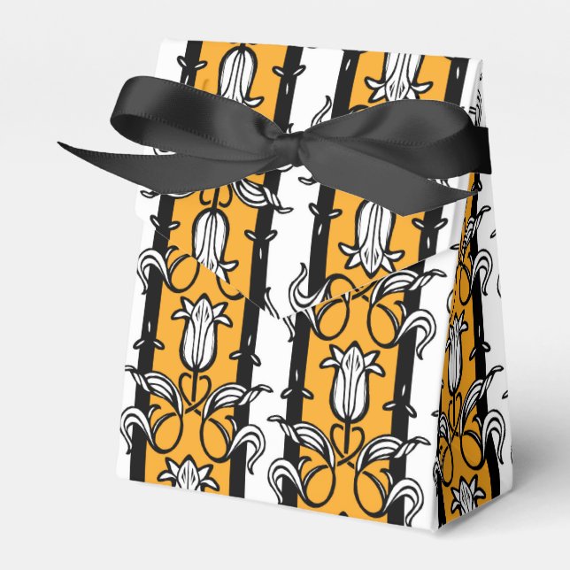 Ballotins Tulipe damassé jaune noir blanc motif boîte cadeau (Verso)