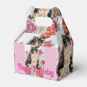 Ballotins Tuxedo Chat Cute Rose Fleurs Chats Aquarelle Rose