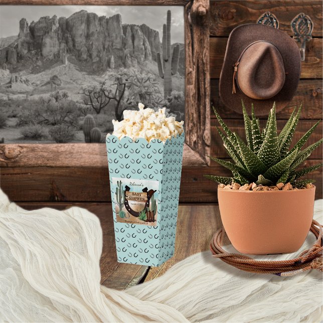 Ballotins Un petit Baby shower Western Boy Cowboy (Rustic Western Boy Baby Shower Popcorn Favor Box -- "A Little Cowboy Is On His Way" Collection)