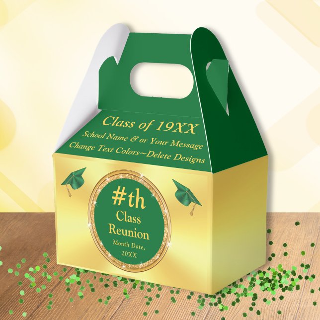 Ballotins Vert et or, Classe Retrouvailles Faveurs, Boîtes (Class Reunion Candy Bags. Green and Gold, Class Reunion Candy Favors, box. High School Reunion.  )
