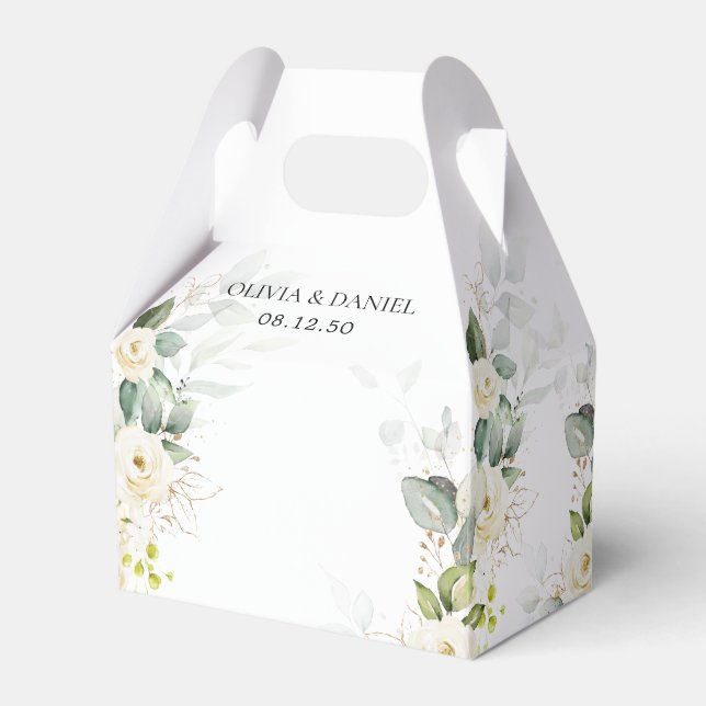 Ballotins Vert Roses Blanches Mariage Favor Box (Verso)