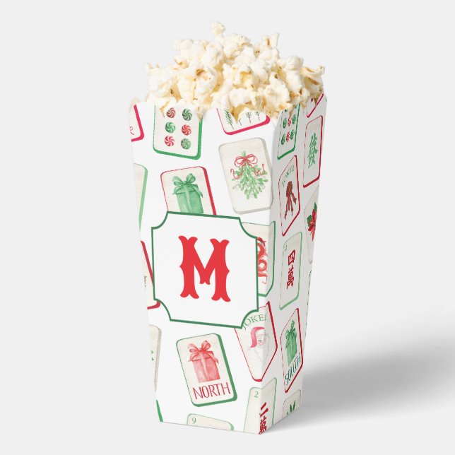 Ballotins Watercolor Mahjong Red & Green Christmas  Monogram (Sauté)