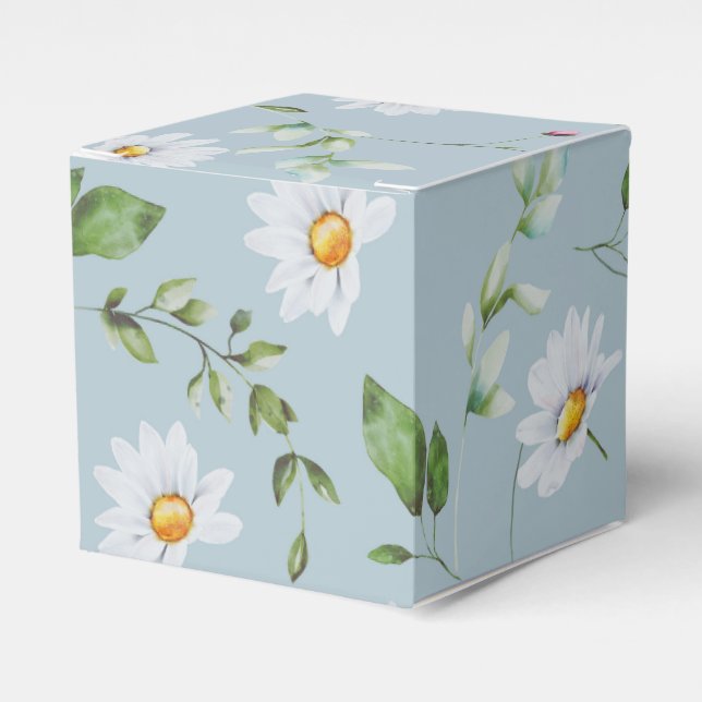 Ballotins Wedding Bridal Shower Blue Daisy Favor Box (Verso)