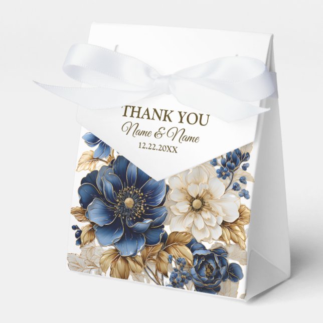 Ballotins Wedding Navy Blue White Golden Floral Silver (Verso)